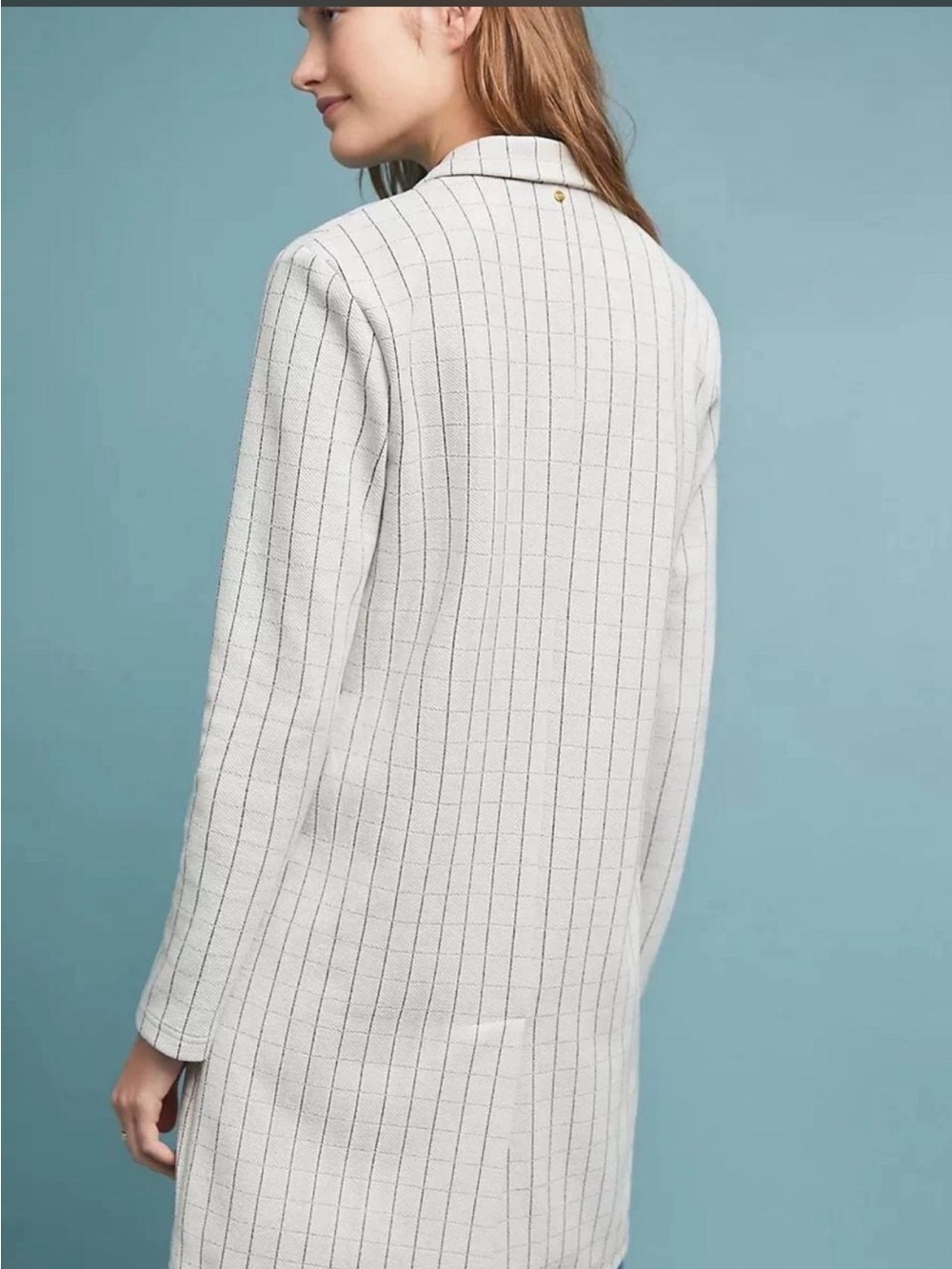 Anthropologie Cream Pinstripe Longline Haryn Blazer - Picture 2 of 11